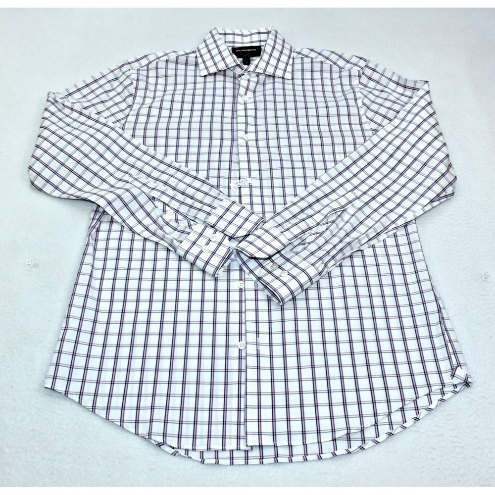 Bonobos Slim Fit Men Dress Shirt Size 15.5 / 34 White/Purple Plaid Check  Cotton